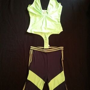 Brand new spandex shorts and one piece shirt set